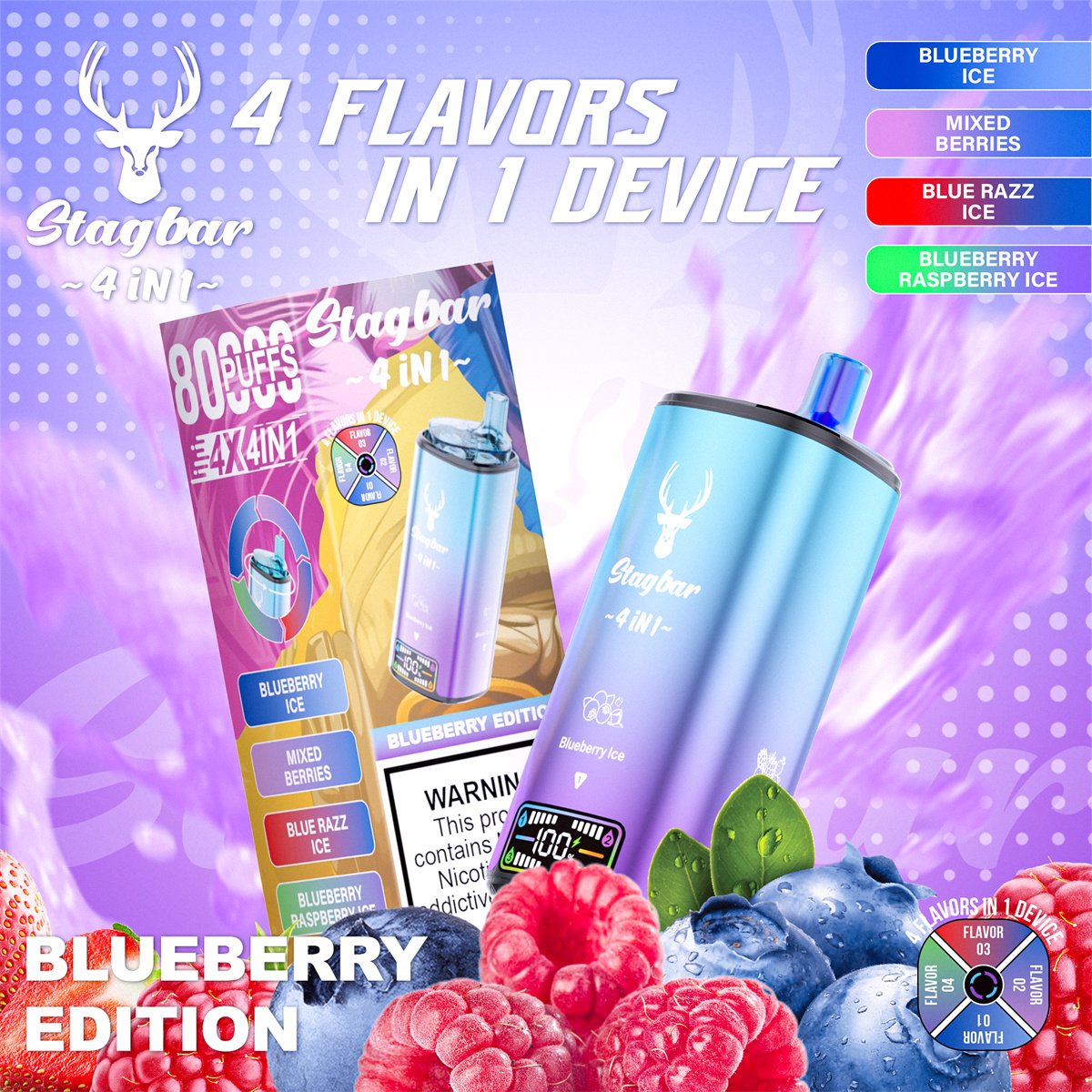 best blu vape flavors Waspe 4 in 1 100K - 100K Puffar Vape 4 in 1 Quad Flavor 56ml - sevape.se main image 1
